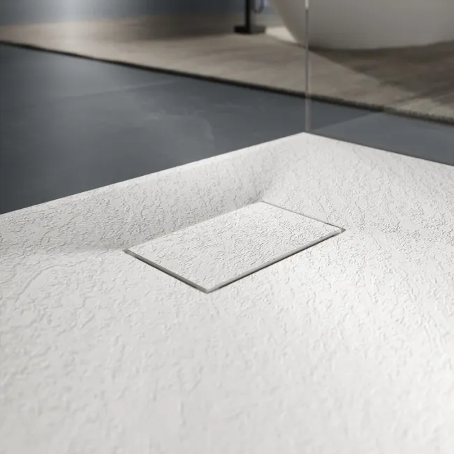 Berlin Rectangular Matt White Slate Effect SMC Composite Shower Tray 1100x800mm