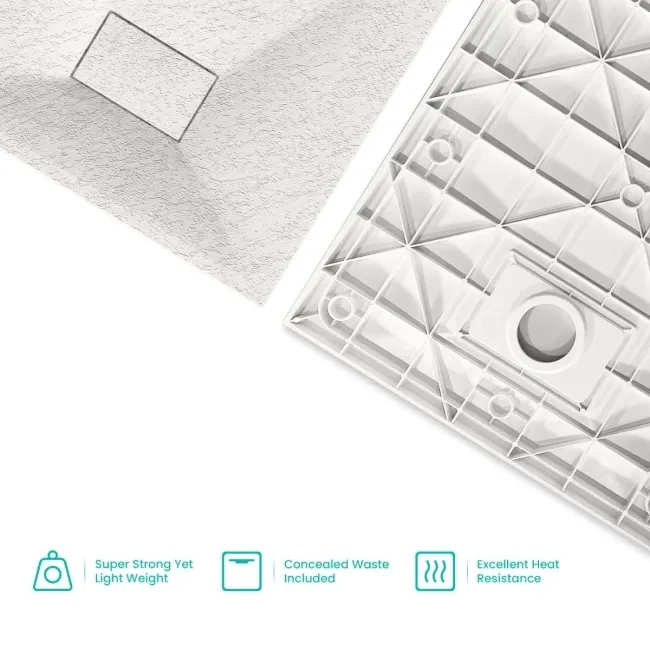 Berlin Rectangular Matt White Slate Effect SMC Composite Shower Tray 1800x800mm