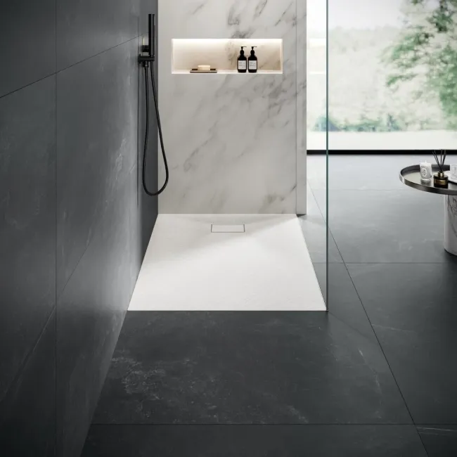 Berlin Rectangular Matt White Slate Effect SMC Composite Shower Tray 1200x900mm