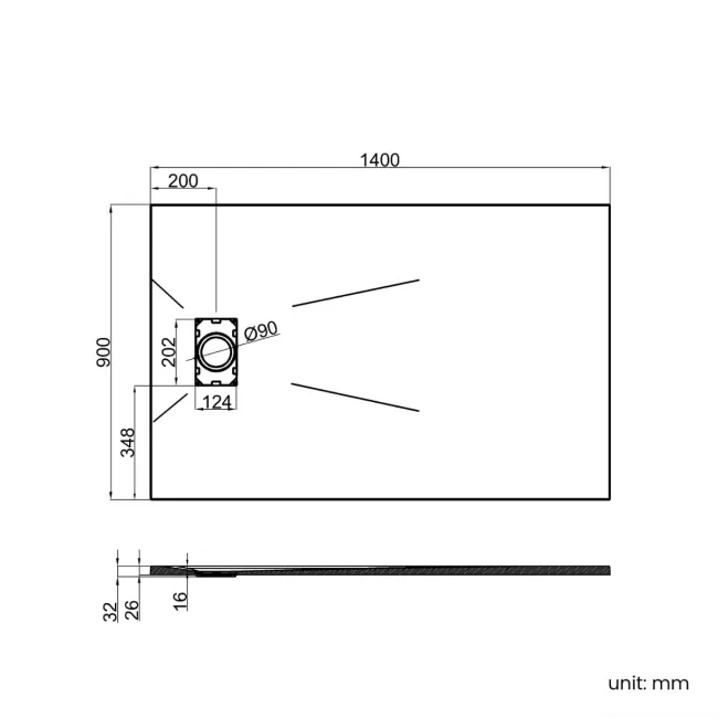 Berlin Rectangular Matt White Slate Effect SMC Composite Shower Tray 1400x900mm