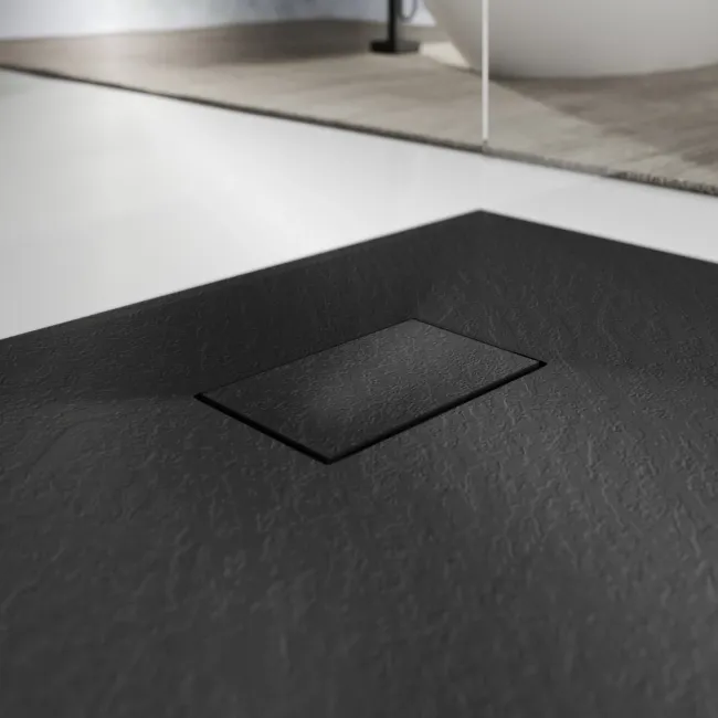 Berlin Rectangular Matt Black Slate Effect SMC Composite Shower Tray 1200x700mm