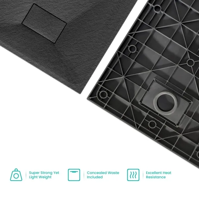 Berlin Rectangular Matt Black Slate Effect SMC Composite Shower Tray 1200x700mm