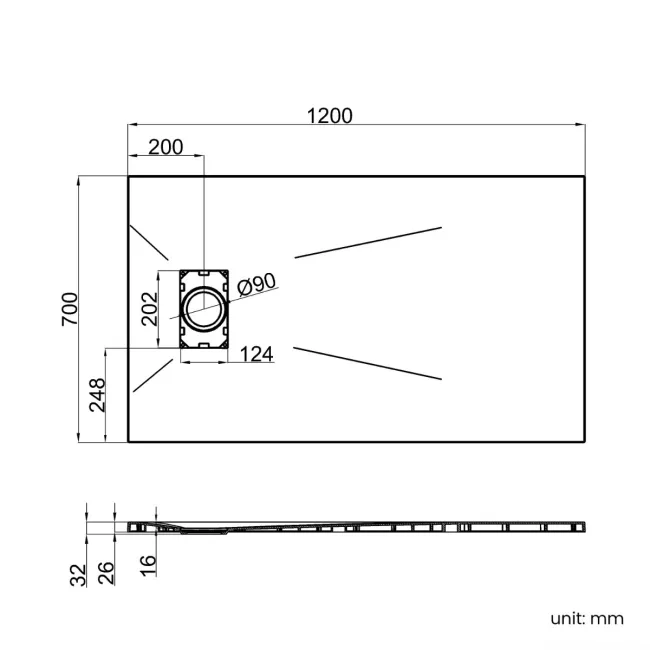 Berlin Rectangular Matt Black Slate Effect SMC Composite Shower Tray 1200x700mm