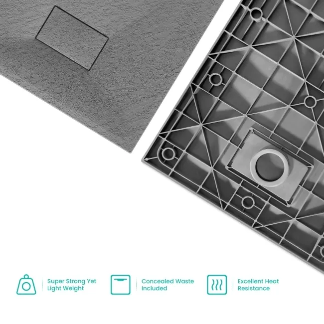 Berlin Rectangular Dark Grey Slate Effect SMC Composite Shower Tray 1400x700mm