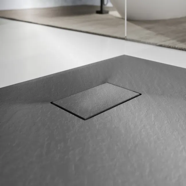 Berlin Rectangular Dark Grey Slate Effect SMC Composite Shower Tray 1200x900mm