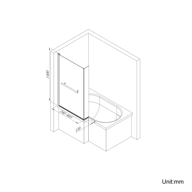 L Shaped 1600 Shower Bath with Front Panel & 4mm Fixed Screen with Rail - Left Handed