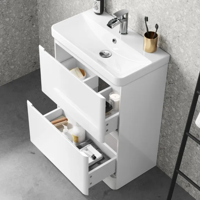 Corsica Gloss White Slimline Basin Drawer Vanity 600mm
