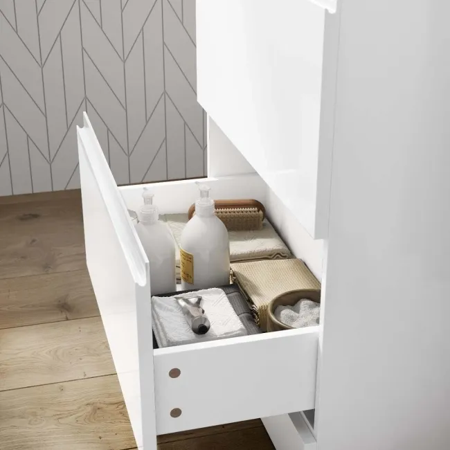 Trent Gloss White Vanity Drawer with Curved Counter Top Basin 600mm