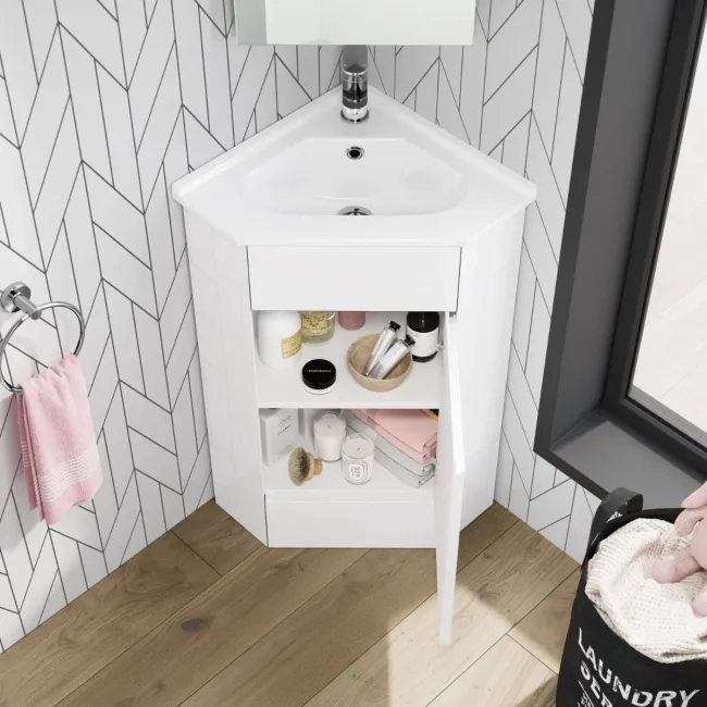 Trent Gloss White Corner Basin Vanity 400mm