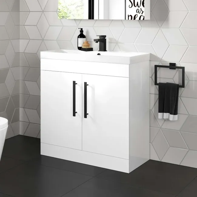 Avon Gloss White Basin Vanity 800mm - Black Accents