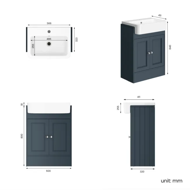 Monaco Inky Blue Basin Vanity 600mm