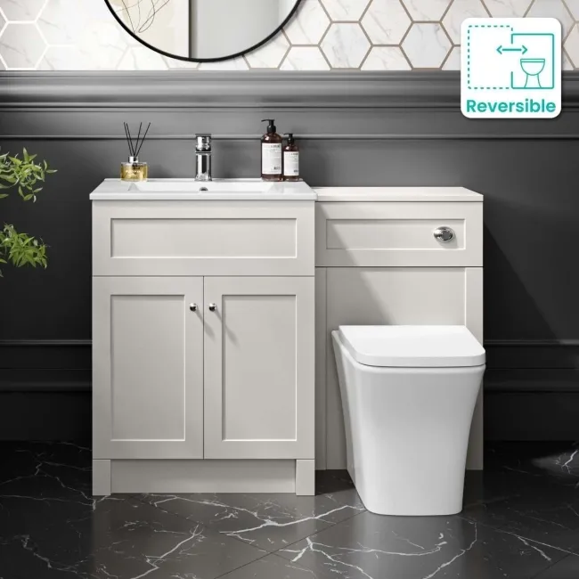 Milos Cotton White Combination Vanity Basin and Houston Toilet 1100mm - Chrome Handles