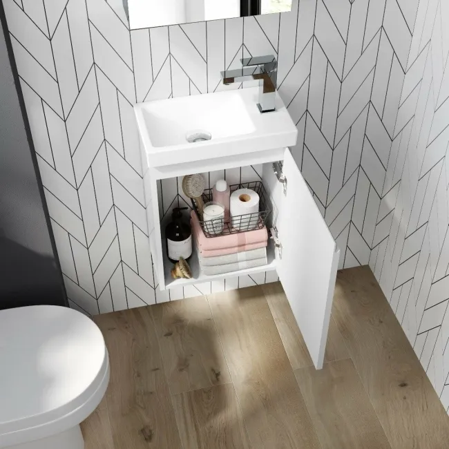 Trent Gloss White Cloakroom Wall Hung Basin Vanity 400mm and Toilet Set