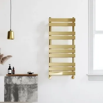 Santorini Brushed Brass Flat Panel Heated Towel Rail 1000x450mm