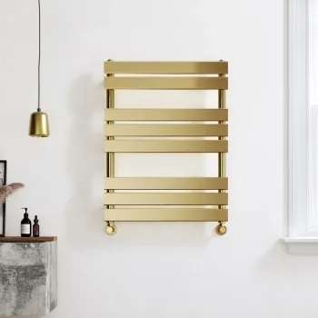 Santorini Brushed Brass Flat Panel Heated Towel Rail 800x600mm
