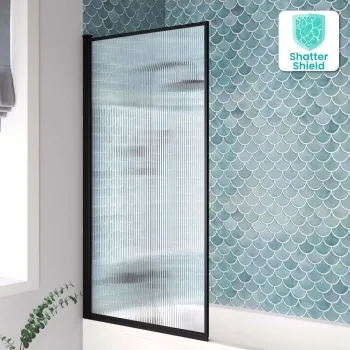 Fiji Easy Clean Fluted Matt Black Framed Bath Screen - 800mm