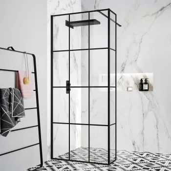 Munich Matt Black Grid 8mm Wet Room Shower Glass 800mm & 250mm Return Panel