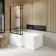 L Shaped 1600 Shower Bath with Front Panel & 6mm Easy Clean Matt Black Framed Bath Screen - Left Handed