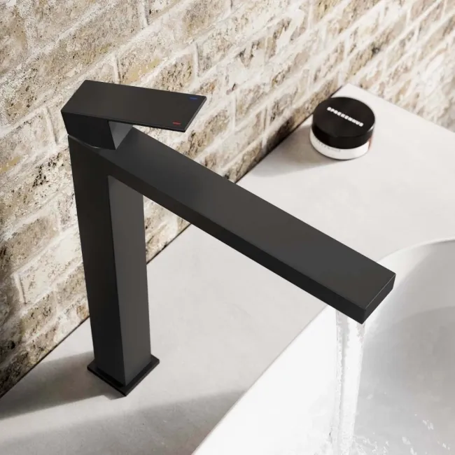 Lea Matt Black High Rise Basin Mixer Tap