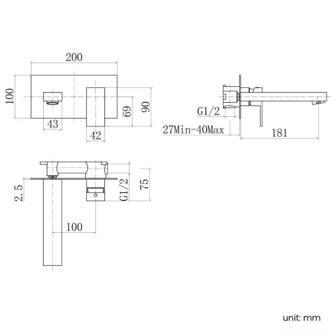 Lea Matt Black Wall Mounted Basin Mixer Tap