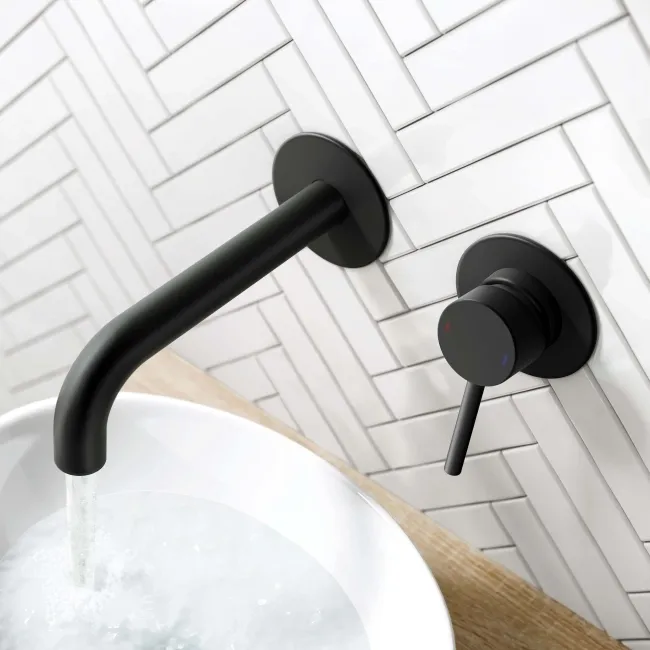 Selma Matt Black Wall Mounted Basin Mixer Tap