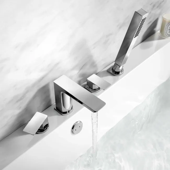 Ribble Chrome Deck Mounted 4TH Bath Shower Mixer Tap & Handheld Shower