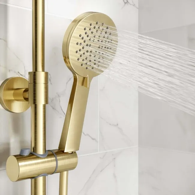 Ballina Round Brushed Brass Thermostatic Bath Filler Shower Set