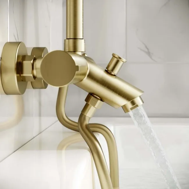 Ballina Round Brushed Brass Thermostatic Bath Filler Shower Set