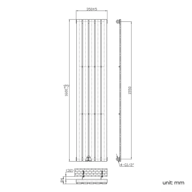 Faro White Single Flat Panel Vertical Radiator 1600x350mm