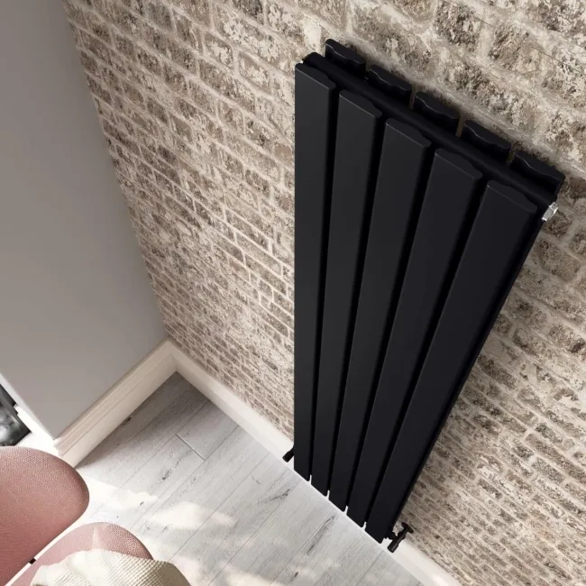 Faro Matt Black Double Flat Panel Vertical Radiator 1800x350mm