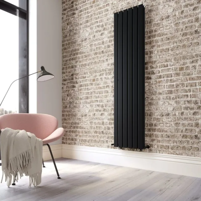 Faro Matt Black Double Flat Panel Vertical Radiator 1800x420mm