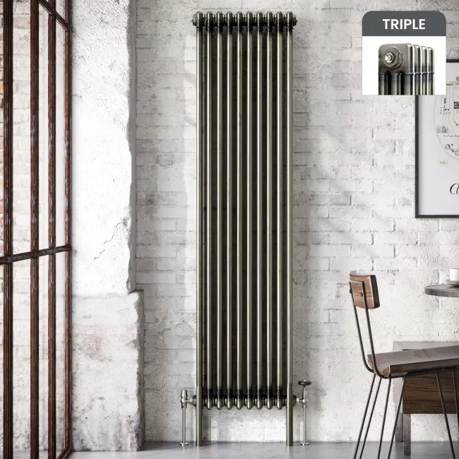 Athens Raw Metal Triple Column Vertical Traditional Radiator 1800x470mm