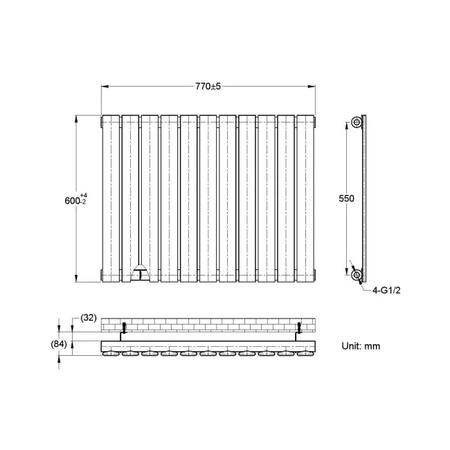 Faro Chrome Single Flat Panel Horizontal Radiator 600x770mm