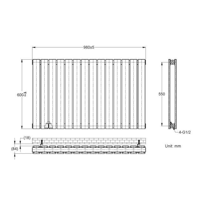 Faro White Double Flat Panel Horizontal Radiator 600x980mm