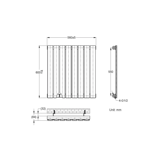 Faro Anthracite Single Flat Panel Horizontal Radiator 600x560mm