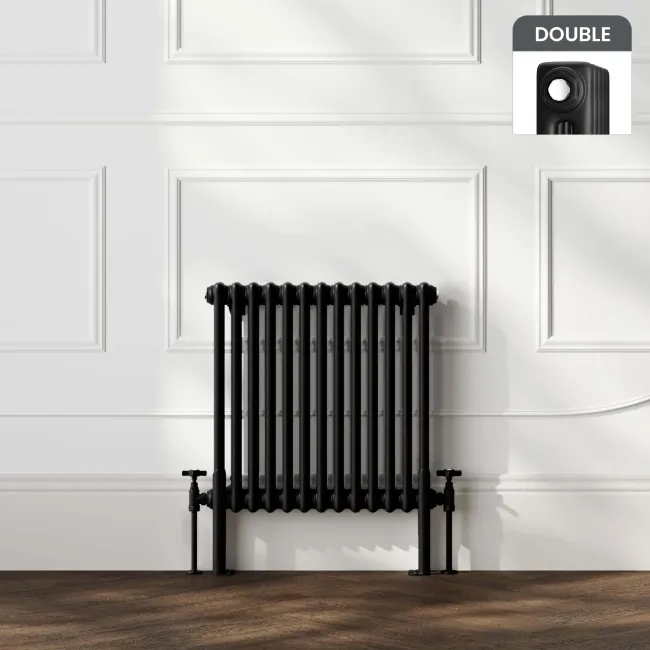 Athens Matt Black Double Column Horizontal Traditional Radiator 600x605mm