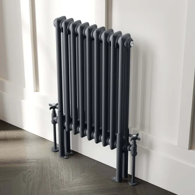 Athens Anthracite Double Column Horizontal Traditional Radiator 600x425mm