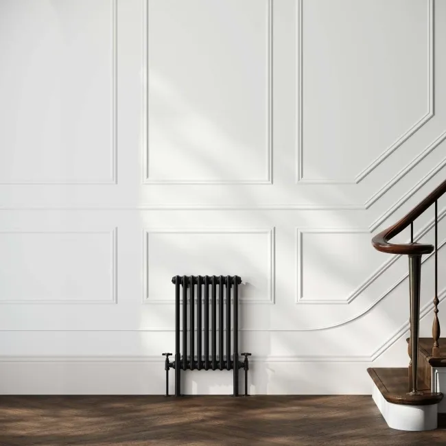 Athens Matt Black Double Column Horizontal Traditional Radiator 600x425mm