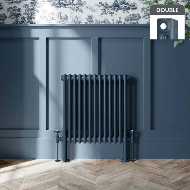 Athens Inky Blue Double Column Horizontal Traditional Radiator 600x605mm