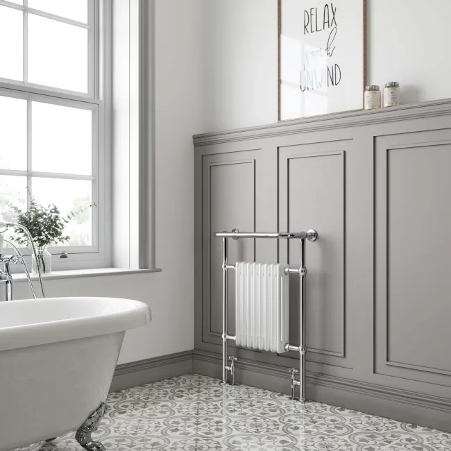 Gibraltar Large White Traditional Heated Towel Radiator (With Overhanging Rail)