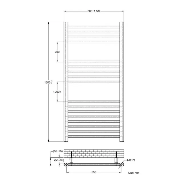 Barcelona Chrome Straight Heated Towel Rail 1200x600mm