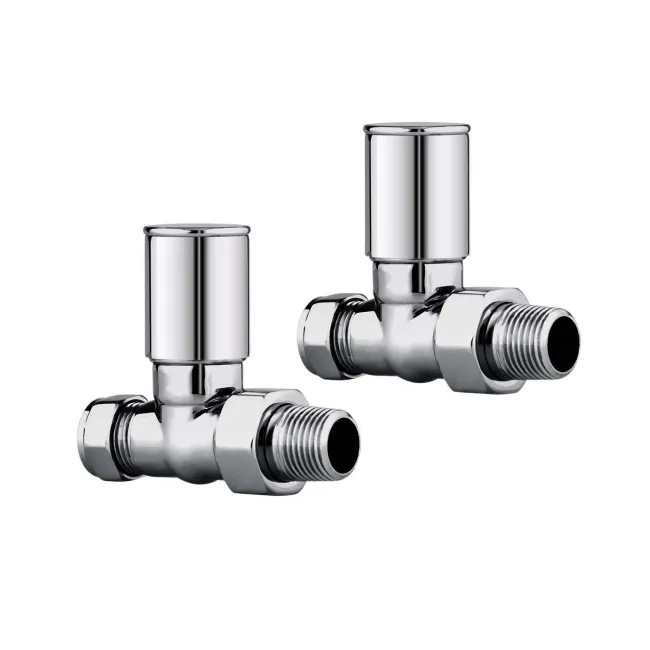 Chrome Plated Brass Straight Manual Radiator Valves (Pair) Standard 15mm