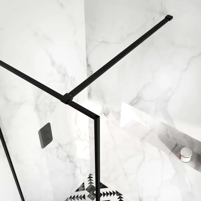 Munich Matt Black Framed Easy Clean 8mm Wet Room Shower Glass Panel 700mm