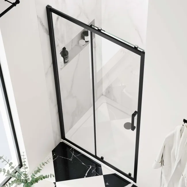 Hamburg Matt Black Easy Clean 8mm Sliding Shower Door 1100mm - Easy Fix Feature