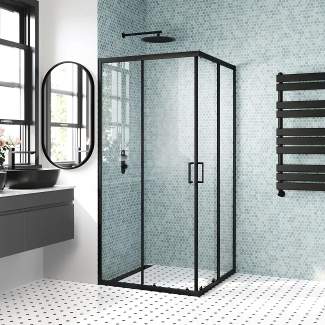 London Matt Black 6mm Corner Entry Shower Enclosure 900x900mm
