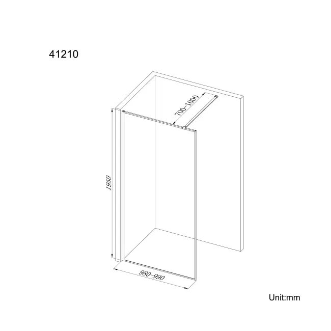 Munich Brushed Brass Framed Easy Clean 8mm Wet Room Shower Glass Panel 1000mm