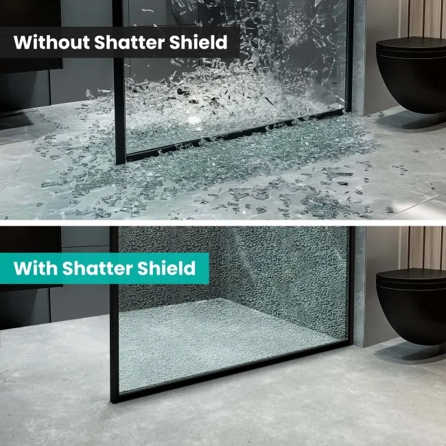 Lyon Gunmetal 8mm Laminated Wet Room Shower Glass Panel with Grey Frost Pattern 1000mm