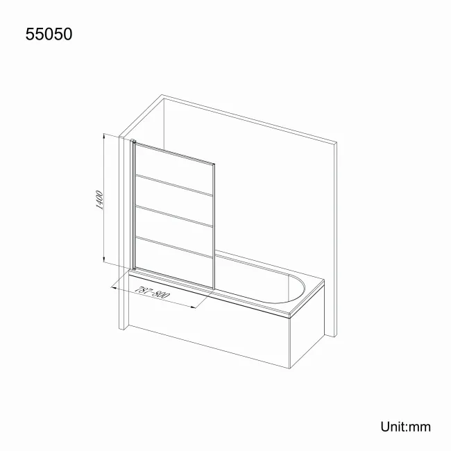 Zurich Easy Clean Matt Black Grid Bath Screen - 800mm