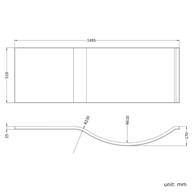 1500 Super Strength Reinforced Acrylic P Shaped Bath Front Panel