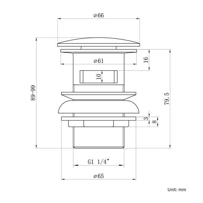 Brushed Brass Dome Top Pop Up Basin Waste - Slotted